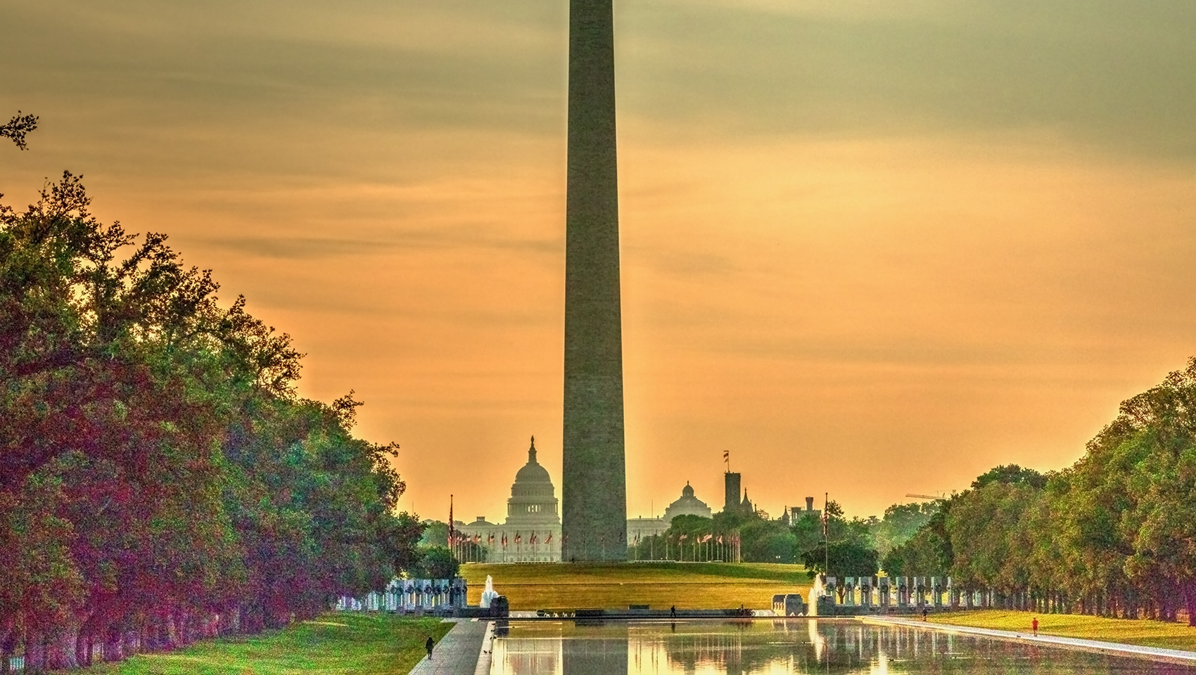 Washington Monument and Capitol at sunrise