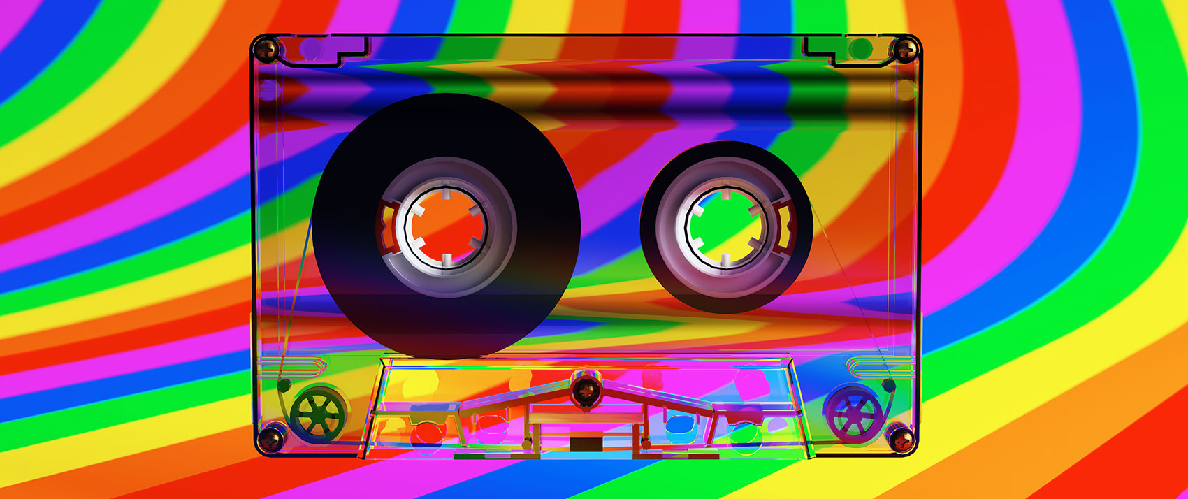 cassette tape with rainbow background